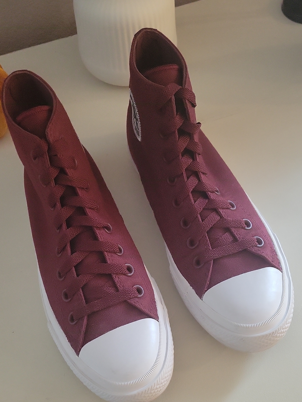 Converse High-Top Sneakers in Burgundy and White